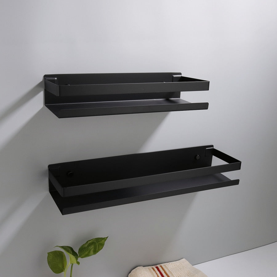 Tierney Modern Stainless Steel Matte Black Bathroom Shelf Wall