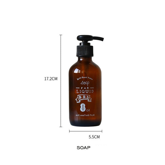 Modern Brown Glass Liquid Cosmetics Pump Dispensers For Storing Shampoo Conditioner Body Soap Sanitizer Essential Stylish Nordic Bathroom Washroom Accessories