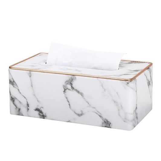 Marble Grain Desktop Tissue Box Nordic Style Washroom Towel Dispenser Tissue Box For Office Home Kitchen Living Room PU Leather With Golden Metal Rim