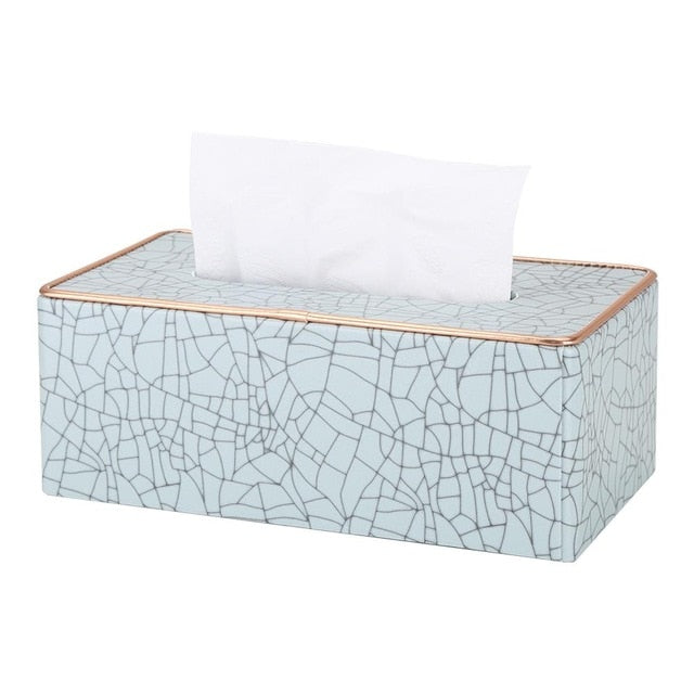 Marble Grain Desktop Tissue Box Nordic Style Washroom Towel Dispenser Tissue Box For Office Home Kitchen Living Room PU Leather With Golden Metal Rim