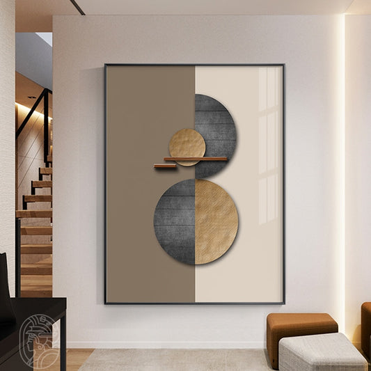 Modern Abstract Geometric Spherical Minimalist Wall Art Fine Art Canvas Prints Brown Beige Neutral Color Pictures For Luxury Loft Apartment Interior Decor