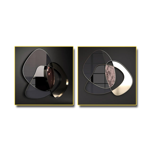 Dark Geometric Abstract 3D Effect Square Format Wall Art Fine Art Canvas Prints Modern Pictures For Luxury Living Room Contemporary Home Office Interior Decor