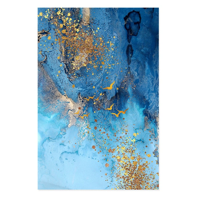 Deep Blue Marble Golden Sea Scandinavian Wall Art Fine Art Canvas Prints Contemporary Picture For Living Room Bedroom Nordic Style Home Decor