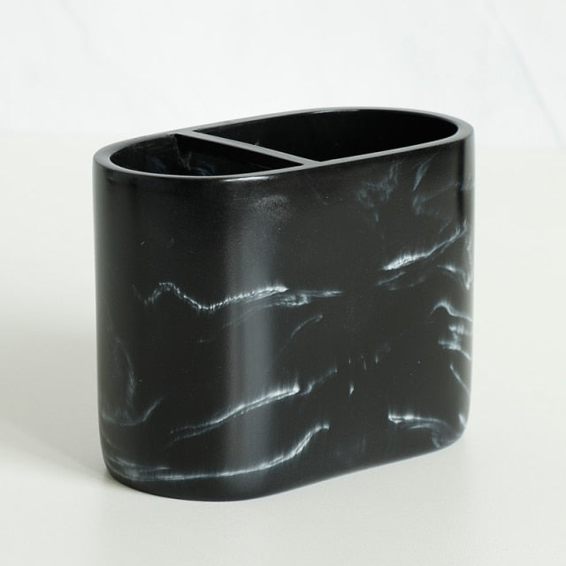 Minimalist Black White Marble Style Bathroom Accessories Set Liquid Soap Dispenser Toothbrush Holder Rinse Cup Soap Dish Toilet Brush Modern Washroom Essentials
