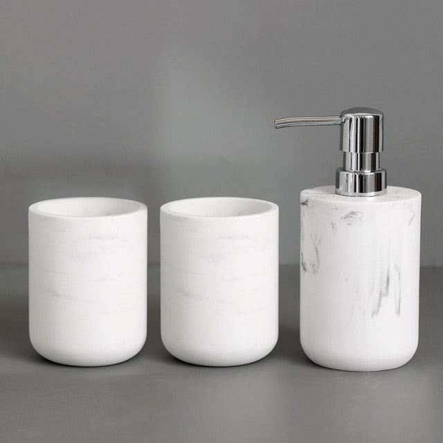 Minimalist Black White Marble Style Bathroom Accessories Set Liquid Soap Dispenser Toothbrush Holder Rinse Cup Soap Dish Toilet Brush Modern Washroom Essentials