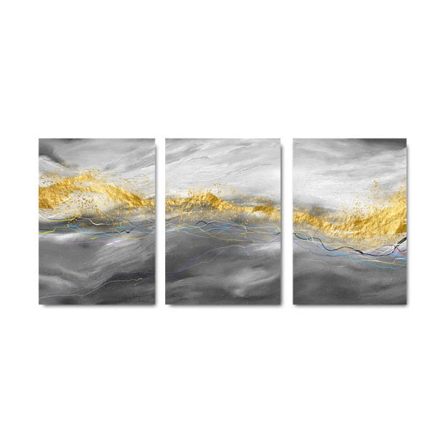 Stormy Weather Gray Golden Clouds Fine Art Canvas Prints Modern Abstract Wall Art Pictures For Loft Apartment Living Room Bedroom Home Office Interior Decor