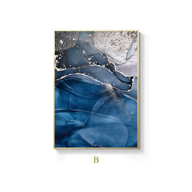 Deep Blue Liquid Marble Print Abstract Wall Art Fine Art Canvas Prints Modern Pictures For Living Room Dining Room Home Office Interior Decor