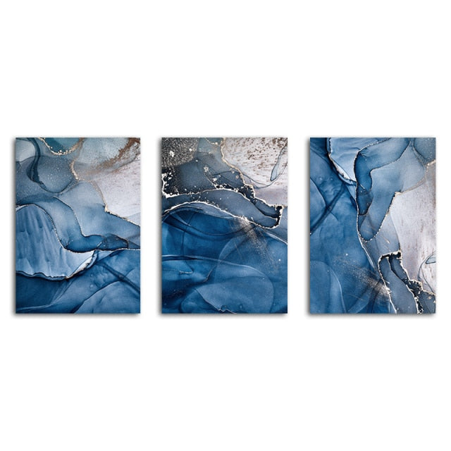 Deep Blue Liquid Marble Print Abstract Wall Art Fine Art Canvas Prints Modern Pictures For Living Room Dining Room Home Office Interior Decor