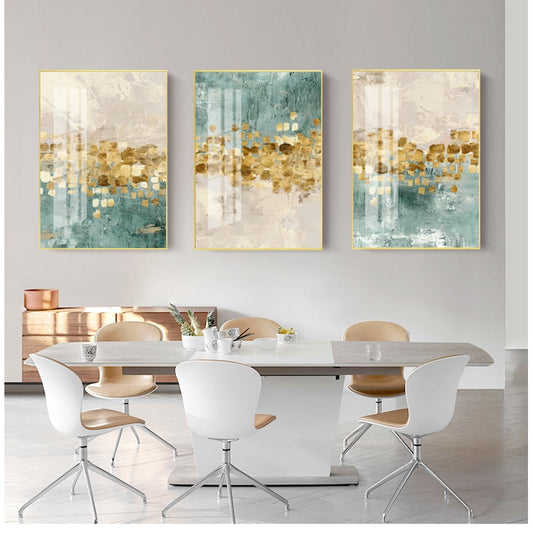 Abstract Golden Coins Auspicious Wall Art Fine Art Canvas Prints Modern Jade Beige Pictures For Living Room Bedroom Dining Room Home Office Interior Decor