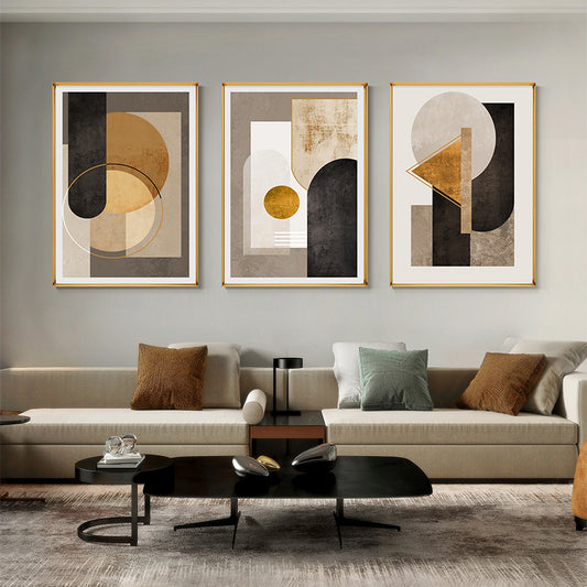 Modern Aesthetics Abstract Geometric Wall Art Fine Art Canvas Prints Neutral Color Golden Brown Beige Pictures For Luxury Living Room Home Office Art Decor