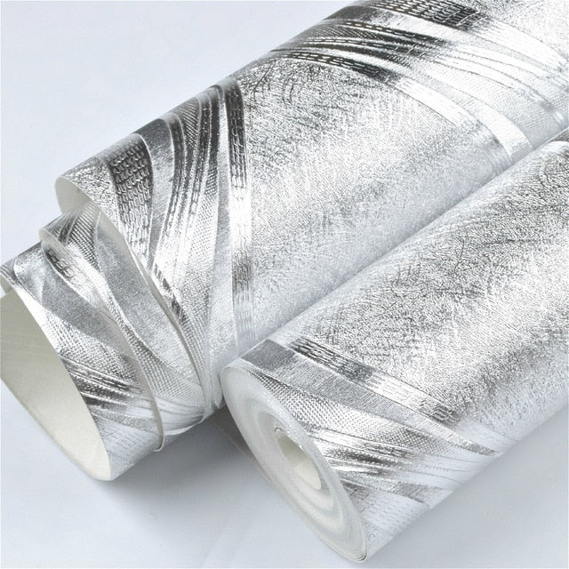 Silver Metallic Wallpaper Luxury Wall Covering For Bedroom Living Room Boutique Salon Glam Home Decor Light Reflective Wavy Strands Designer Wallpaper
