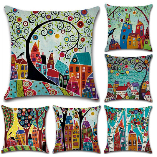 Colorful Nordic Style Abstract Cities 45x45cm Cushion Cover Hand Painted Decorative Pillow Cushion Cases For Living Room Home Decor