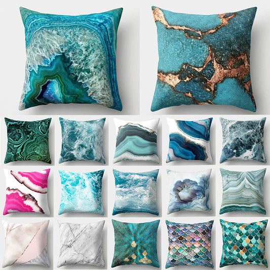 Nordic Style Marble Print Cushion Cases Colorful Pink Agate Thai Dye Geometric Cushion Covers For Modern Living Room Glam Home Decor