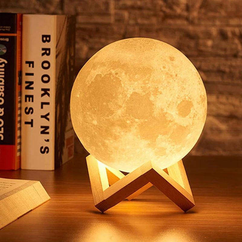 3D Moon Night Light LED Spherical Lamp – Soft Ambient Bedroom Decor, Indoor Mood Lighting & Bookshelf Accent Light