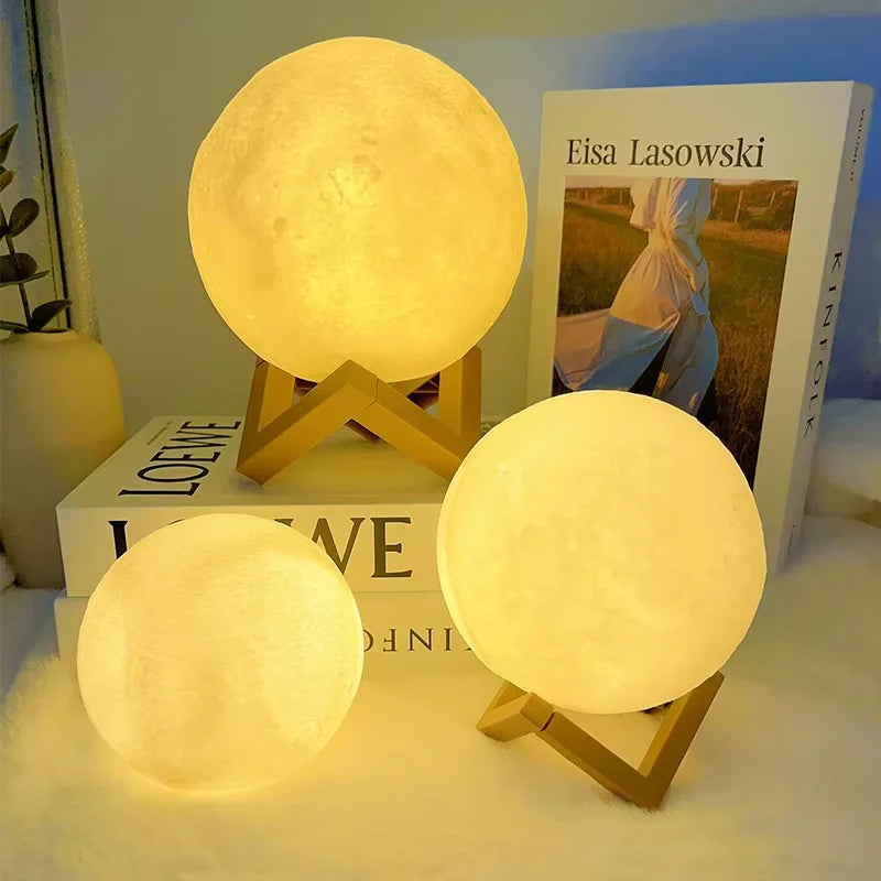 3D Moon Night Light LED Spherical Lamp – Soft Ambient Bedroom Decor, Indoor Mood Lighting & Bookshelf Accent Light