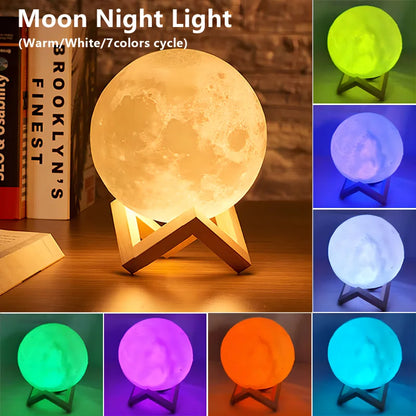 3D Moon Night Light LED Spherical Lamp – Soft Ambient Bedroom Decor, Indoor Mood Lighting & Bookshelf Accent Light