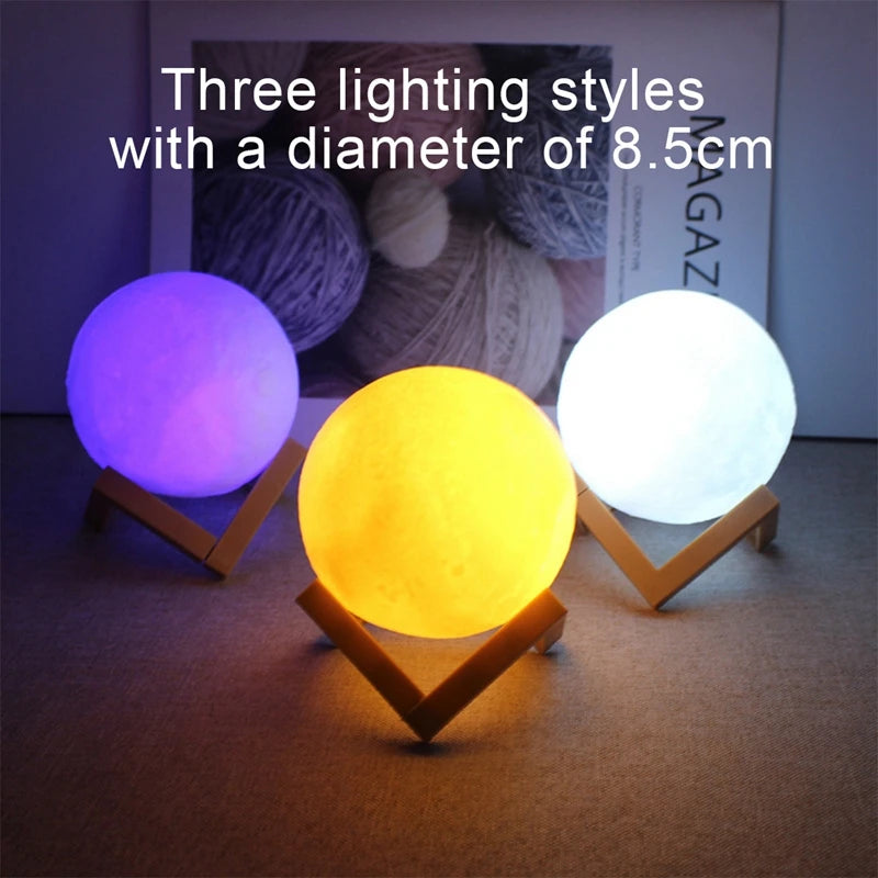 3D Moon Night Light LED Spherical Lamp – Soft Ambient Bedroom Decor, Indoor Mood Lighting & Bookshelf Accent Light