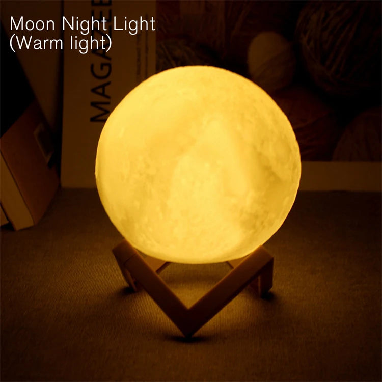 3D Moon Night Light LED Spherical Lamp – Soft Ambient Bedroom Decor, Indoor Mood Lighting & Bookshelf Accent Light