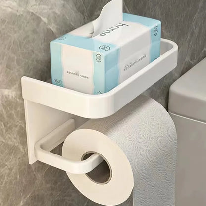 Multifunctional Black Gold Toilet Paper Holder – Wall Mount Shelf with Phone Stand & Towel Roll Storage