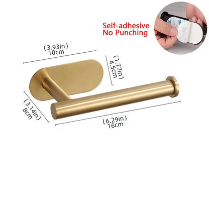 Multifunctional Black Gold Toilet Paper Holder – Wall Mount Shelf with Phone Stand & Towel Roll Storage