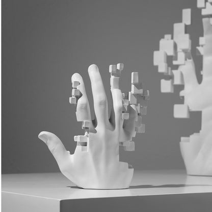 Abstract Pixelated Digi-Hand Sculpture Modern Minimalist Art Piece For Home Living Room Coffee Table Mantelpiece Ornament