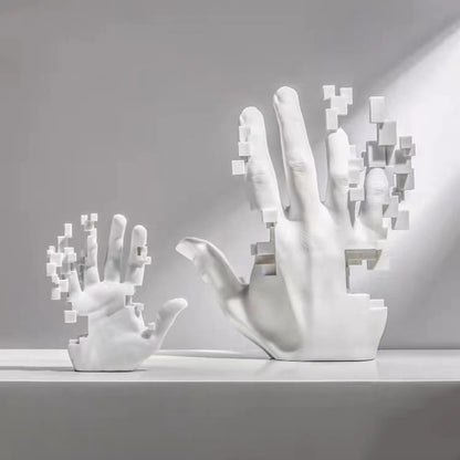 Abstract Pixelated Digi-Hand Sculpture Modern Minimalist Art Piece For Home Living Room Coffee Table Mantelpiece Ornament