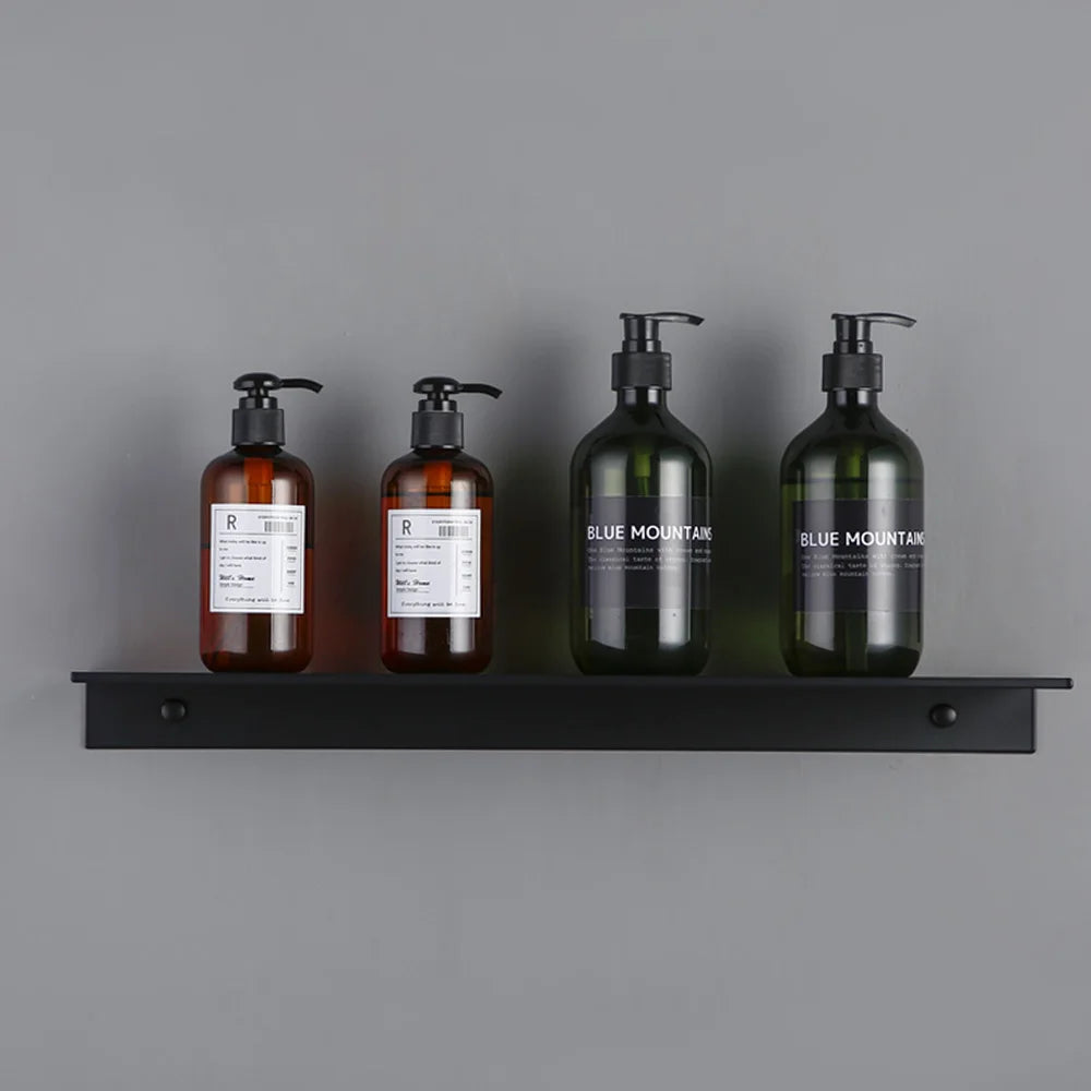 Modern Matt Black Aluminium Shelf 30-60cm Bathroom Storage Rack For Kitchen Washroom Simple Minimalist Designer Bathroom Fitting Single Tier Shelf