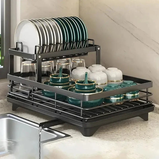 Adjustable Over-Sink Dish Drying Rack – Kitchen Drainboard Organizer for Plates & Cutlery Storage Finished in Black or White