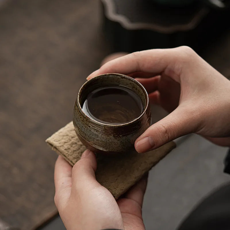 Ancient-Style Ceramic Teacup – Japanese-Inspired Single Bowl Stoneware Teacup for Daily Tea Rituals & Mindful Moments