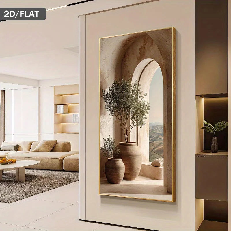 Big Sizes Mediterranean Olive Tree Archway Landscape Wall Art Fine Art Canvas Print – Modern Escapism Art Poster for Living Room, Bedroom &amp; Office Décor | Neutral Landscape Print for Contemporary Home Styling