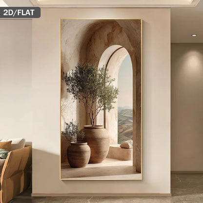 Big Sizes Mediterranean Olive Tree Archway Landscape Wall Art Fine Art Canvas Print – Modern Escapism Art Poster for Living Room, Bedroom &amp; Office Décor | Neutral Landscape Print for Contemporary Home Styling