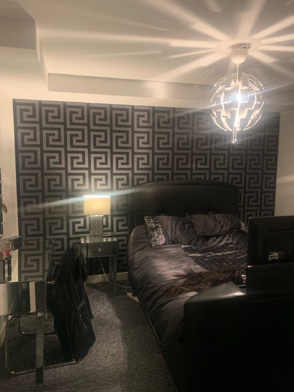 Bold Luxury Greek Tiles Style Geometric Wallpaper Satin Effect Wall Paper For Living Room Bedroom Salon Boutique (10mtr Roll)