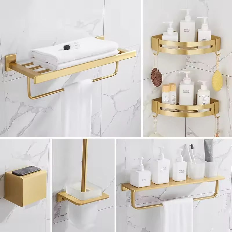 Brushed Gold Bathroom Hardware – Modern Towel Rack, Square Toilet Brush Holder, Paper Holder & Towel Ring  Luxury Golden Bathroom Accessories