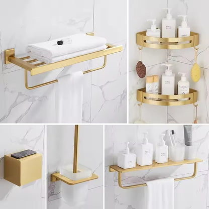 Brushed Gold Bathroom Hardware – Modern Towel Rack, Square Toilet Brush Holder, Paper Holder & Towel Ring  Luxury Golden Bathroom Accessories