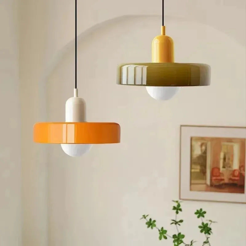Colorful Designer Glass Pendant Lamps – Contemporary LED Ceiling Hanging Light Fixtures for Living Room, Dining Room, Bedroom & Kitchen Interiors