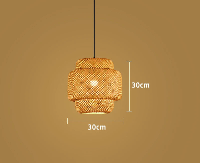 Elegant Oriental Bamboo Lantern Pendant Light – 30cm Hand‑Woven Natural Rattan Wicker Lampshade with E27 LED Bulb Support, Decorative Hanging Ceiling Fixture for Dining Rooms, Bedrooms & Modern Homes