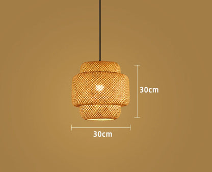 Elegant Oriental Bamboo Lantern Pendant Light – 30cm Hand‑Woven Natural Rattan Wicker Lampshade with E27 LED Bulb Support, Decorative Hanging Ceiling Fixture for Dining Rooms, Bedrooms & Modern Homes