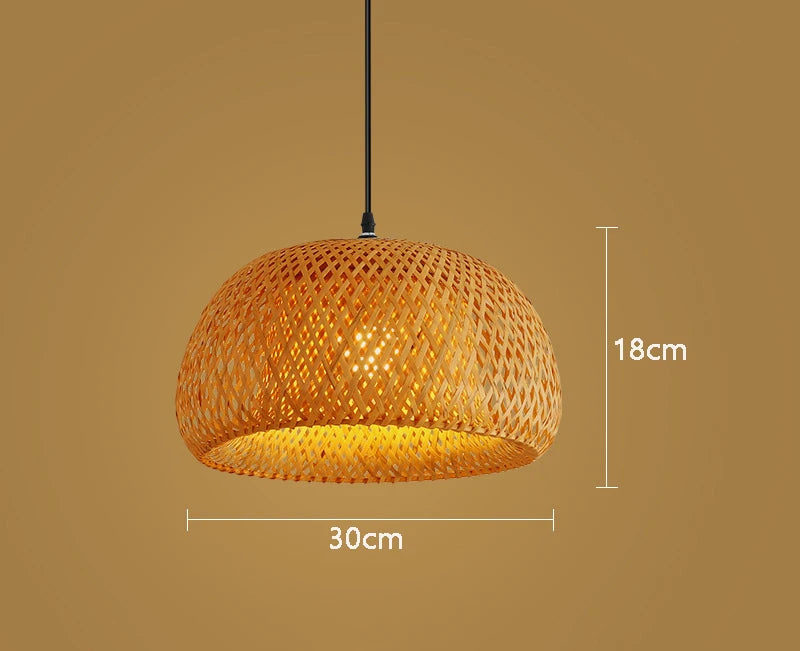 Elegant Oriental Bamboo Lantern Pendant Light – 30cm Hand‑Woven Natural Rattan Wicker Lampshade with E27 LED Bulb Support, Decorative Hanging Ceiling Fixture for Dining Rooms, Bedrooms & Modern Homes
