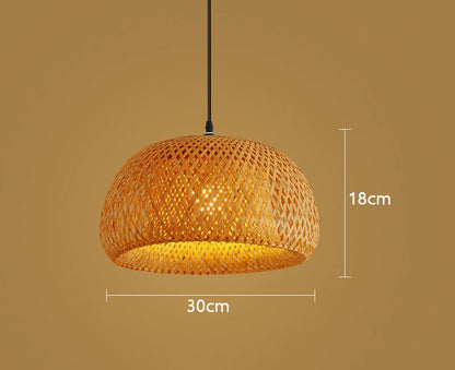 Elegant Oriental Bamboo Lantern Pendant Light – 30cm Hand‑Woven Natural Rattan Wicker Lampshade with E27 LED Bulb Support, Decorative Hanging Ceiling Fixture for Dining Rooms, Bedrooms & Modern Homes