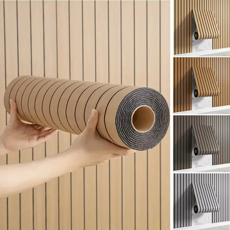 Faux Wood Slat Wallpaper – Self-Adhesive Vertical Strip Wall Panels for Living Room TV Backdrop Home Office & Modern Interiors