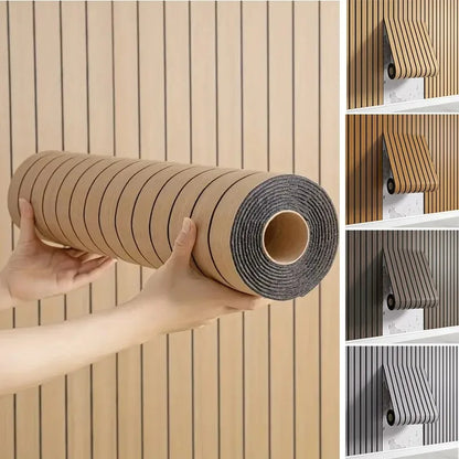 Faux Wood Slat Wallpaper – Self-Adhesive Vertical Strip Wall Panels for Living Room TV Backdrop Home Office & Modern Interiors