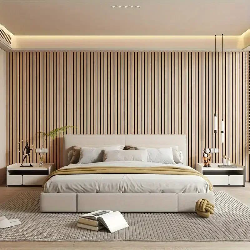 Faux Wood Slat Wallpaper – Self-Adhesive Vertical Strip Wall Panels for Living Room TV Backdrop Home Office & Modern Interiors