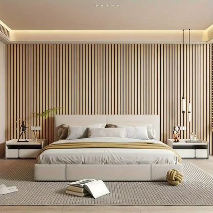 Faux Wood Slat Wallpaper – Self-Adhesive Vertical Strip Wall Panels for Living Room TV Backdrop Home Office & Modern Interiors