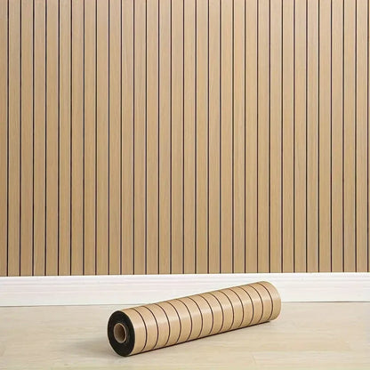 Faux Wood Slat Wallpaper – Self-Adhesive Vertical Strip Wall Panels for Living Room TV Backdrop Home Office & Modern Interiors