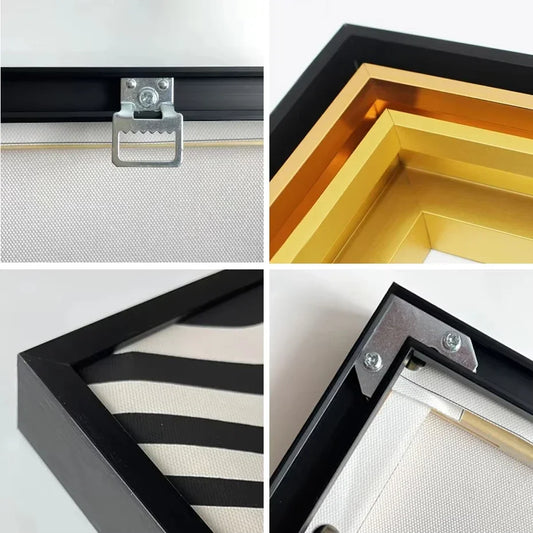 Gold & Black DIY Frame Kit – Aluminum Outer Frame with Wooden Inner Frame Gallery-Ready Canvas Display