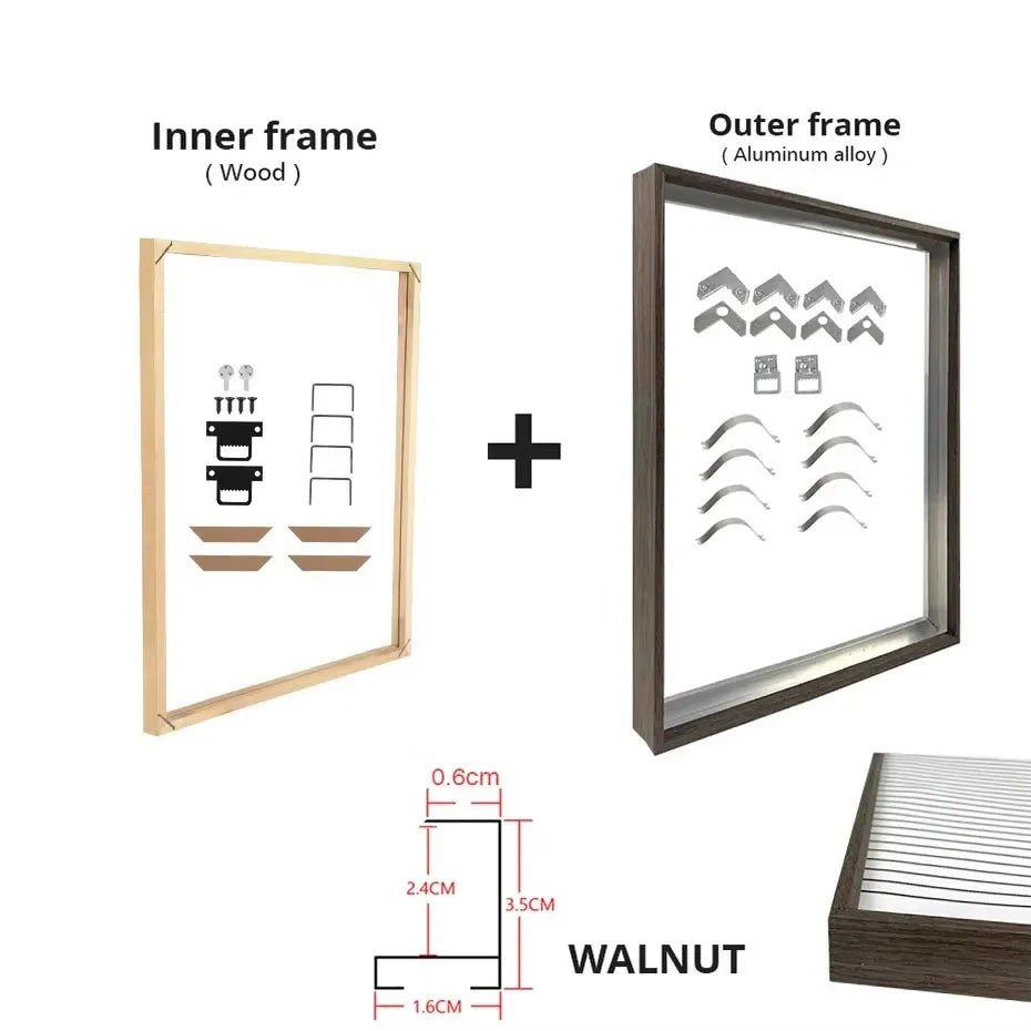 Gold & Black DIY Frame Kit – Aluminum Outer Frame with Wooden Inner Frame Gallery-Ready Canvas Display
