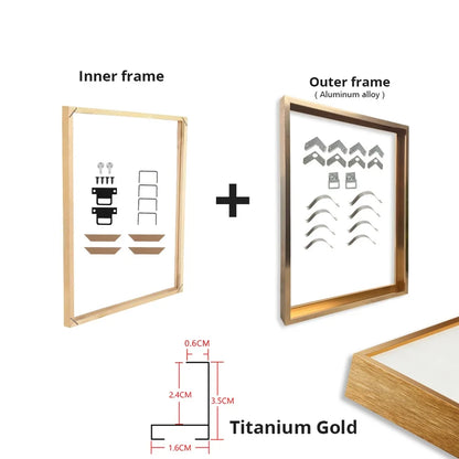Gold & Black DIY Frame Kit – Aluminum Outer Frame with Wooden Inner Frame Gallery-Ready Canvas Display