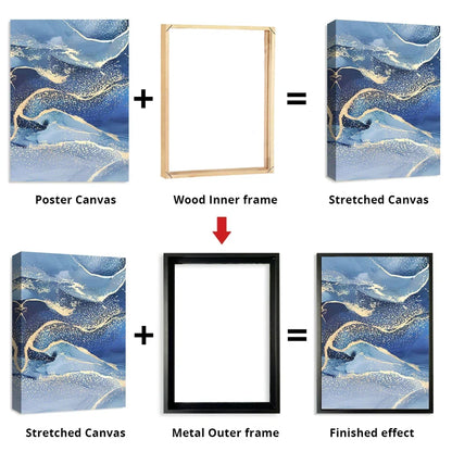 Gold & Black DIY Frame Kit – Aluminum Outer Frame with Wooden Inner Frame Gallery-Ready Canvas Display