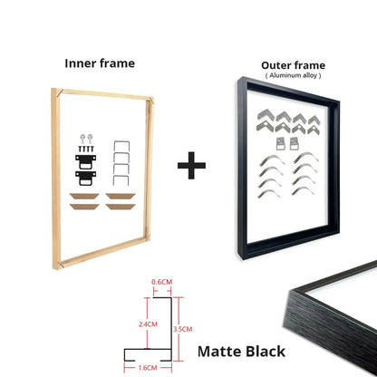 Gold & Black DIY Frame Kit – Aluminum Outer Frame with Wooden Inner Frame Gallery-Ready Canvas Display