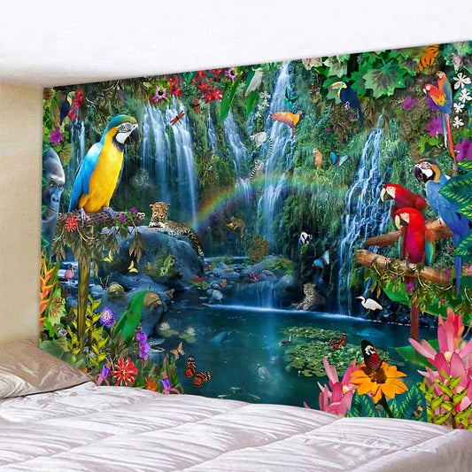 Lush Tropical Waterfalls Exotic Landscape Tapestry: Inspiring Fantasy Landscape and Rainforest Print - Creative Bedroom Living Room Wall Decor